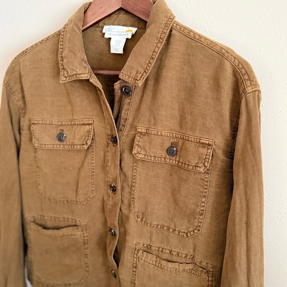 C&C California Jackets & Blazers - C&C California Cropped Utility Jacket Linen Blend Camel Brown Button Front